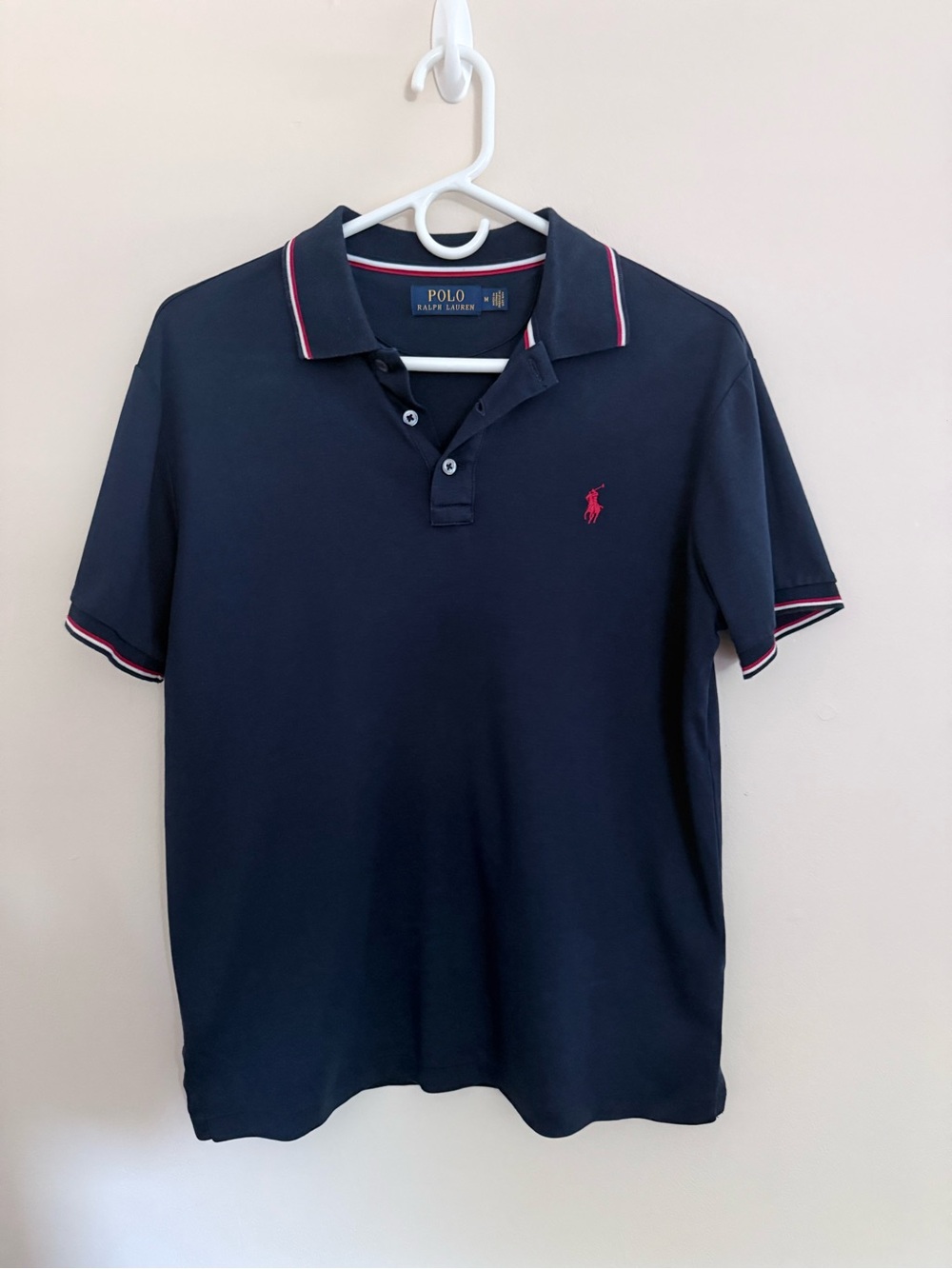 Polo Ralph Lauren Classic Fit Mens Navy Tipped Mesh Short Sleeve Polo size M - Picture 2 of 9